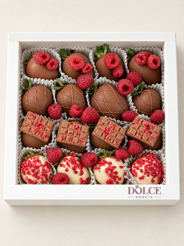 Клубничный бокс "Sugar" — «Клубничный бокс Sugar» — клубничный бокс Dolce Sweets из 4 ягод клубники в белом шоколаде, 12 ягод клубники…